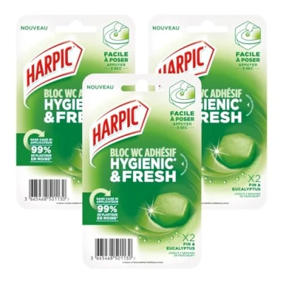 Image de Harpic Lot de 3x2 Blocs WC adhésif Hygienic &amp; Fresh Pin Eucalyptus