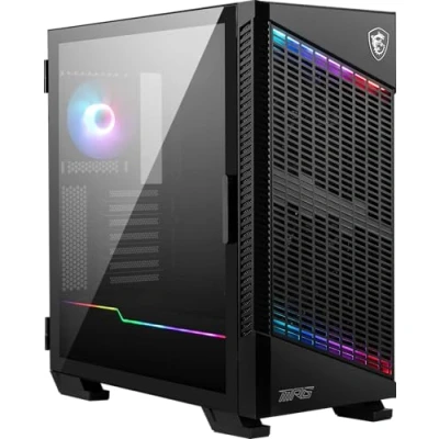 Image de MSI MPG VELOX 100P AIRFLOW Boîtier pour Ordinateur Gaming, Noir, 4 ventilateurs ARGB 120 mm, USB Type C, Panneau en verre trempé, Mystic Light Center, E ATX, mATX, Mini ITX
