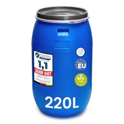 Image de Garronda réservoir d&#039;eau de 220 litres, Baril Alimentaire, fût à Large Ouverture en HDPE et sans BPA, tonneau Jardin, bac Aliments pour Animaux, conteneur d&#039;eau, Universel GD 0078, Bleu