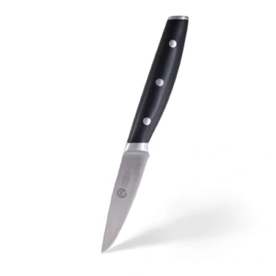 Image de MasterChef Couteau d’Office Professionnelle, Acier Inox à Haute Teneur en Carbone, Triple Poignée Rivetée, Pleine Soie avec Mitre, Lame de 9 cm