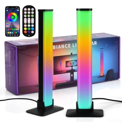 Image de Focenat 2PCS Barre LED RGB, Rétroéclairage TV Barre, Gaming Smart Lampes, Sync avec Musique TV, Control par APP, Décor Chambre Lumière d&#039;Ambiance pour PC, Décoration de Chambre, Bureau
