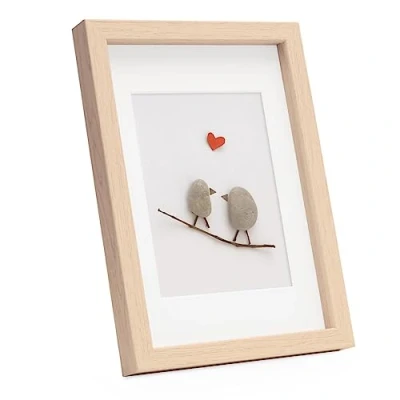 Image de PHOTOLINI Cadre Photo 3D à remplir A4 21 x 30 cm Naturel, boîte Profond avec Passe Partout, pour Objets jusqu&#039;à 1,5 cm, Bois MDF, Verre Les Loisirs créatifs &amp; comme Cadeau