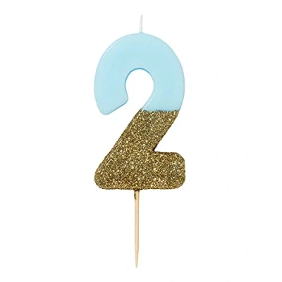 Image de Talking Tables Bougie Anniversaire Bougies Gâteau Originales Bleue Chiffre 3 Topper Paillettes Or et Bleu