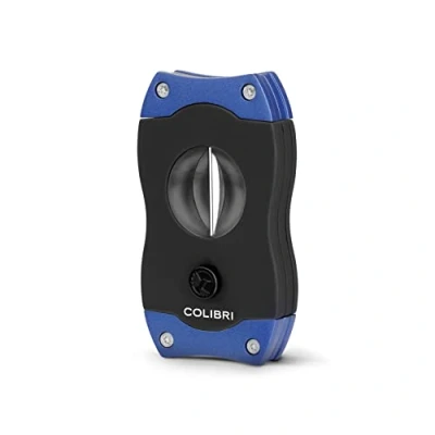 Image de coupe cigares Colibri v cut Noir et Bleu Déclenchement lames à ressortcoupe profondeur 7 mm jauge jusqu&#039;à 60+ anneaux Conception ergonomique