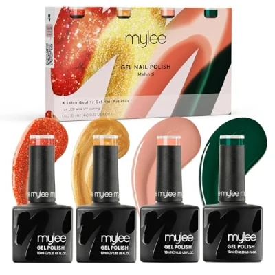 Image de Mylee Set de Vernis à Ongles Semipermanent 4x10ml [Mehndi] UV/LED Nail Art Manucure et Pédicure, Usage Professionnel Domestique [Unveiled Collection] Durable Facile Appliquer