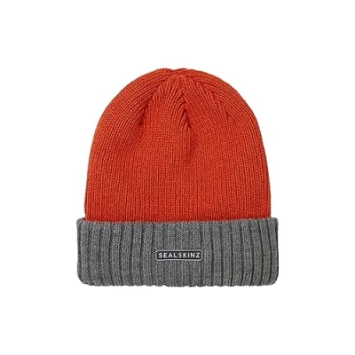 Image de SEALSKINZ Bonnet Bacton avec Bord retroussé, imperméable, pour Temps Froid, Orange/Gris, Taille S/M