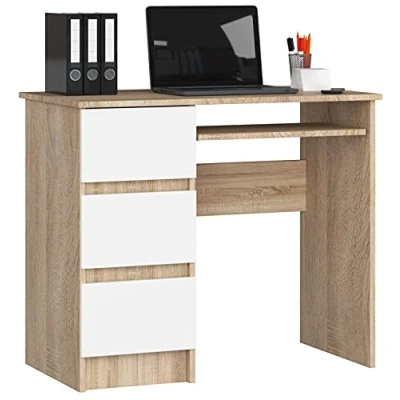 Image de AKORD Bureau Ordinateur A 6 avec Tablette Clavier L90 x H77 P50 cm 30 kg 3 Tiroirs Petit de Chambre PC Desk Table Enfant