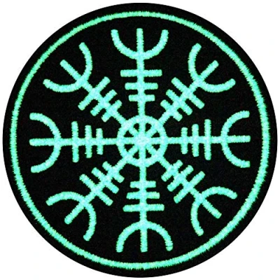 Image de Aegishjalmr Viking Helm of Awe Terror protection Brodé à Repasser ou Coudre Brille dans le noir Patch