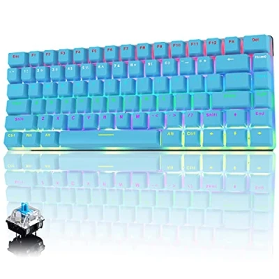Image de Clavier Mécanique de Jeu Câble USB, Rétroéclairage LED Arc en Ciel, Interrupteur Bleu Design Ergonomique Compact à 82 Touches, Anti Fantôme Clé Complète, Confortable et Réactif,
