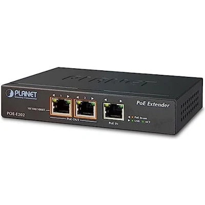 Image de Planet POE E202 prolongateur réseau 10,100,1000 Mbit/s Noir Prolongateurs (100 m, 2 Mbit/s, Cat5,Cat5e, Complète, Demi, 2000 entrées)
