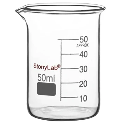 Image de stonylab Bécher en Verre, 1 Pack Verre Borosilicate Gradué Griffin de Forme Basse avec Bec verseur Laboratoire, 50 ml