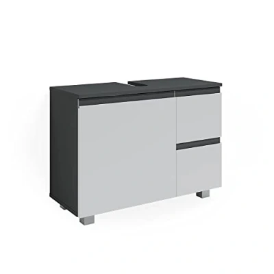 Image de Vicco Meuble sous Vasque Simple J Shape, Blanc/Anthracite, 80 x 60.8 cm
