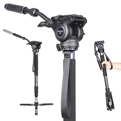 Image de Vidéo Monopode, INNOREL VM75CK, Tige de Stabilisateur pour Appareil Photo et à 4 Sections en Fibre Carbone, avec Tête Fluide Base Tripode DSLR Caméscopes Max:6kg