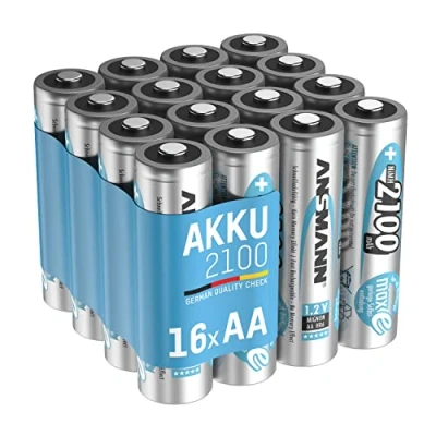 Image de ANSMANN Piles rechargeables HR6 NiMH 2100 mAh 1,2 V (lot de 16) Mignon AA à faible autodécharge Accumulateurs pour appareils énergivores (manette Xbox, lampe frontale, etc.)
