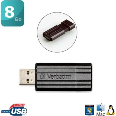 Image de Verbatim USB 2.0 Stick Pinstripe 8GB zwart Clé