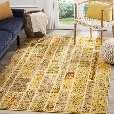 Image de Tapis rectangulaire d&#039;intérieur bohème chic tissé , collection Monaco, MNC216, en jaune / multi, 201 X 279 cm pour le salon, la chambre ou tout autre espace intérieur par SAFAVIEH.