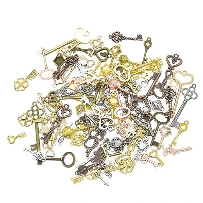 Image de Antique Bronze Clés Charme Pendentifs Ensemble Formes Aléatoires Tailles Charms Clé Accessoires Faits À La Main (100 Pcs)