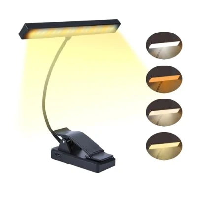 Image de CCHKFEI Lampe de Lecture, 18 LEDs Liseuse Clip USB Rechargeable, 4 Couleur &amp; 3 Niveaux Luminosité Variable, 360 Cou Flexible, Lecture pour Lire au Lit, Pince Livre Nocturne Voyages