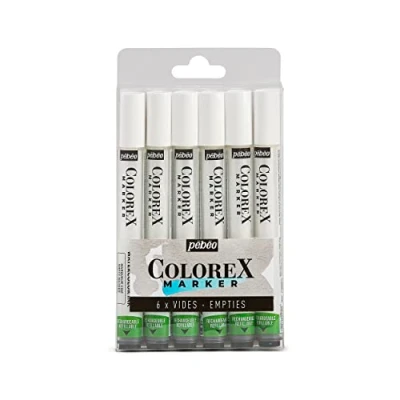 Image de Pébéo Marqueur Vide Rechargeable Colorex Compatible 56 Couleurs Pointe Pinceau Polyvalent Encre Dessin Multi outil Tous Supports Set 6 Marqueurs Vides