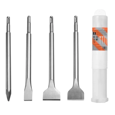 Image de HPMAISON Burins SDS Plus, Set 4 (Burin Large, Burin Carreau, Plat, Pointu) pour Béton, Carrelage, Blocs, Brique, Granit, Tous Les Marteaux à Percussion Plus et Marteau électrique