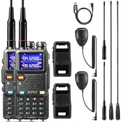 Image de BAOFENG UV 5RM Plus 10W Radio Amateur, Double Bande, Longue portée, avec étui Souple, câble de Programmation, Batterie 2 500 mAh, Port USB C, Compatible Chirp, Lot