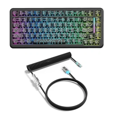 Image de ATTACK SHARK X82PRO HE Clavier Magnétique Sans Fil 75 % avec Déclenchement Rapide, Gaming Filaire 8K, Switchs à Effet Hall Actionnement Réglable, QWERTY, RGB, C01 Câble Spiralé RGB Noir