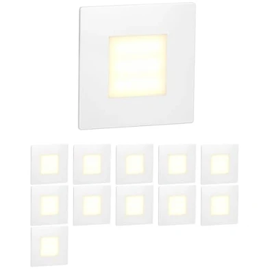 Image de ledscom.de 12 pièces Lumière d&#039;escalier LED/lampe murale encastrée FEX pour l&#039;intérieur et l&#039;extérieur, carrée, 85 x 85mm, blanc chaud