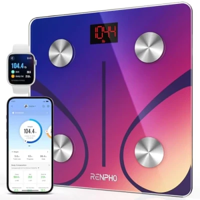Image de RENPHO Balance Pese Personne, Connectée Bluetooth Pèse Personne Impédancemètre, Impedancemetre avec 13 Données Corporelles (BMI/Graisse Corporelle/Masse Osseuse/BMR/Eau), Rouge, Elis 1