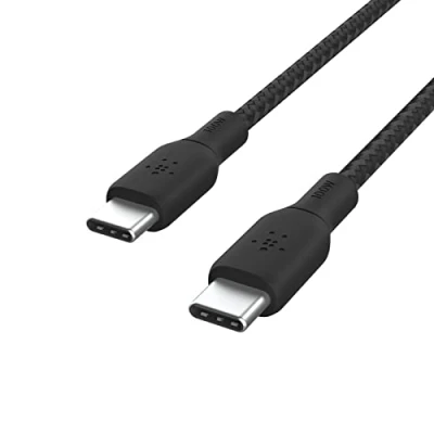 Image de Belkin câble USB C vers C, Power Delivery 100 W, certification IF 2.0, gaine tressée en nylon, cable charge rapide pour iPhone 16, 15, iPad, MacBook, Galaxy S24, Pixel, etc., 2 m, noir