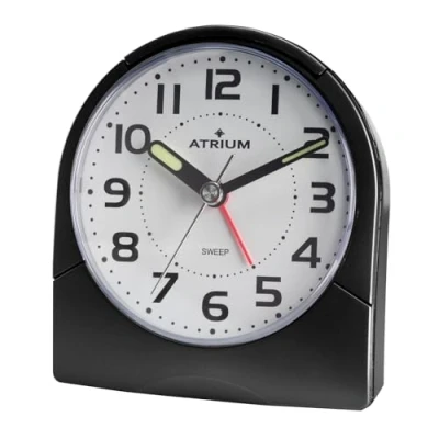 Image de Atrium Réveil classique à quartz analogique sans tic tac avec lumière et aiguilles lumineuses Snooze Noir A218 7