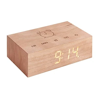 Image de Gingko Réveil LED à clapet activé par le son grâce la nouvelle technologie de rabat, rechargeable avec commandes tactiles gravées au laser, différentes finitions en bois