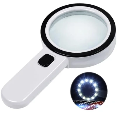 Image de Loupe de Lecture avec 12 lumières LED, Double lentille en Verre grossissement 30 x. pour Lire aisément Les pièces Monnaie, Timbres, Cartes. Idéale Cas dégénérescence maculaire
