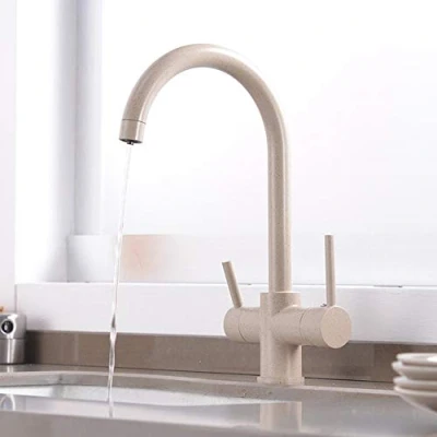 Image de Robinet de Cuisine Mitigeur 3 Voies à L&#039;Avoine, Double Sortie Osmose Inverse Pivotant 360, Robinetterie pour Purificateur D&#039;eau Filtre