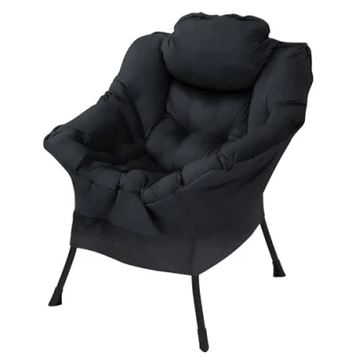 Image de ML Design Fauteuil Relax Noir, de Salon avec Accoudoirs et Poche Latérale, Chaise Relaxation à Oreilles Ergonomique, Lounge Rembourré Lecture Télévision, Pieds en Acier Noir
