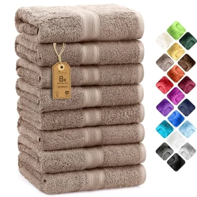 Image de NatureMark Lot de 8 Serviettes Toilette en Tissu éponge, 100% Coton, Sable/Beige, 50 x 100 cm