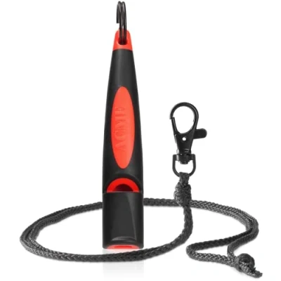 Image de ACME Alpha 210,5 sifflet pour Chien avec Bande de en Noir Mat Version améliorée Idéal Le Rappel Grande portée Nouvelle Prise Norme fréquence (Noir/Orange DG)