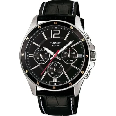 Image de Montre CASIO MTP 1374PL 1AVEF Cuir Noir 43 mm Résistante à l&#039;eau 5 bar