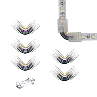 Image de YUTOKEER Lot de 5 connecteurs LED RGBCCT à 6 broches 12 mm, adaptateur sans soudure, connexion d&#039;extension borne, en forme L pour lumières 24 V