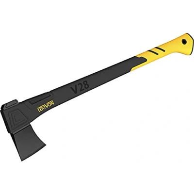 Image de LEXIVON Hache de Survie V28 Hachette Bois Bucheron 71 cm Merlin fendre Manche Ergonomique en Composite Fibre Verre avec Grip Caoutchouc TPR Étui Transport Inclus (LX V28)