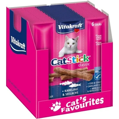 Image de VITAKRAFT Friandises Chat « Cat Stick Mini » Au Cabillaud et Colin Alimentation Pour Lot De 10 Sachets Fraîcheur 6 Bâtonnets g, 10x6 sticks