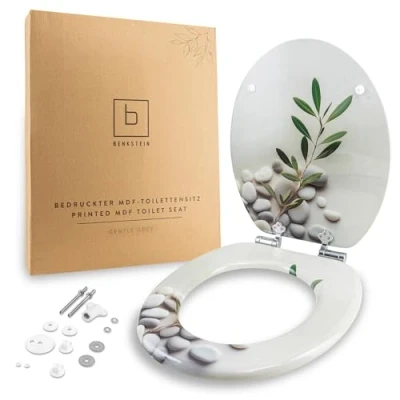 Image de Benkstein® Abattant WC antibactérien imprimé en Duroplast avec fonction de fermeture rapide et mécanisme douce amovible Gris doux