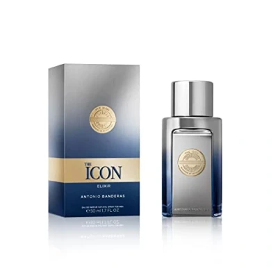 Image de Antonio Banderas The Icon Elixir Eau de Parfum pour Homme Longue Durée frais, élégant et sexy Notes épicés, marine boisées Idéal les événements spéciaux 50 ml