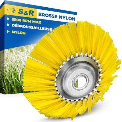 Image de S&amp;R Tête Brosse débroussailleuse Universelle. Désherbage Gazon mauvaises herbes en nylon 200 x 25,4 mm Jaune