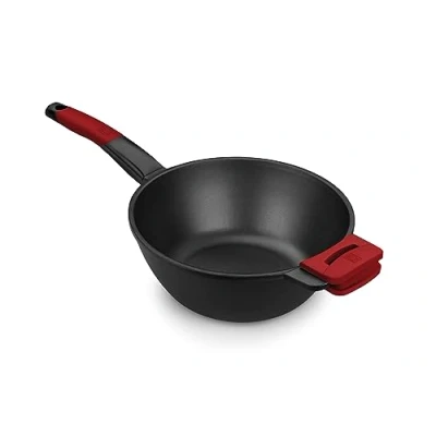 Image de BRA Premiere Wok de 28 cm en Fonte d&#039;Aluminium 3 Couches avec Revêtement Antiadhésif Renforcé sans APFO Convient à Tous les Types Plaques Cuisson, Y Compris Induction Rouge