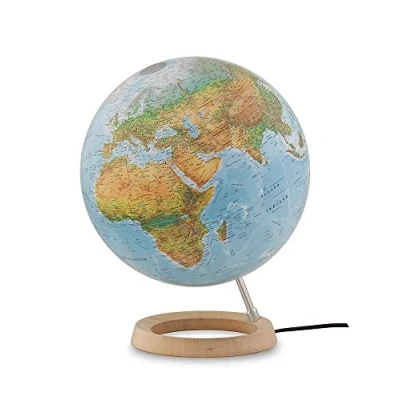 Image de TECNODIDATTICA Atmosphere FC2 Globe terrestre pivotant lumineux avec base en bois d&#039;érable et cartographie physique/politique, diamètre 30 cm