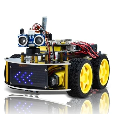 Image de KEYESTUDIO Kit de démarrage Voiture Robot 4 Roues motrices pour Arduino IDE, télécommande Infrarouge Bluetooth, Suivi Ligne, prévention des Obstacles, etc. Programmation robotique
