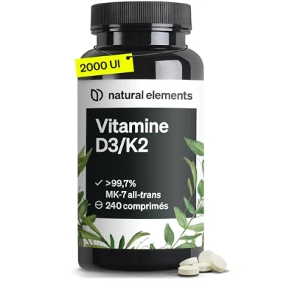 Image de Vitamines D3 et K2 MK 7 all trans &gt; 99,7% vitamine 2000 U.I. 240 comprimés hautement dosé, haute biodisponibilité sans additifs inutiles