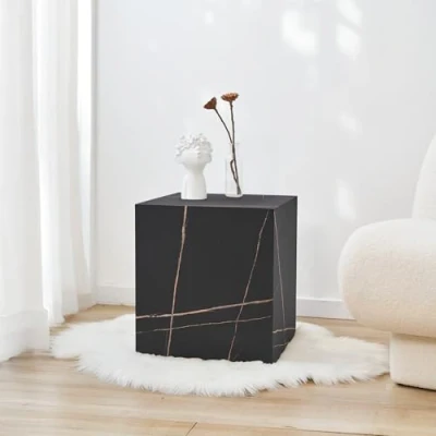 Image de Table d&amp;#039 appoint Ellelu 45 x 40 cm aspect marbre noir