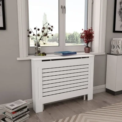 Image de Cache radiateur VIDAXL Blanc MDF Design moderne à lattes