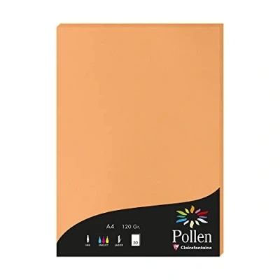 Image de Clairefontaine 4208C Étui de 50 Feuilles Format A4 (21x29,7cm) 120g/m² Coloris Clémentine Papier d&#039;Invitation Evènements et Correspondance Gamme Pollen Premium Lisse